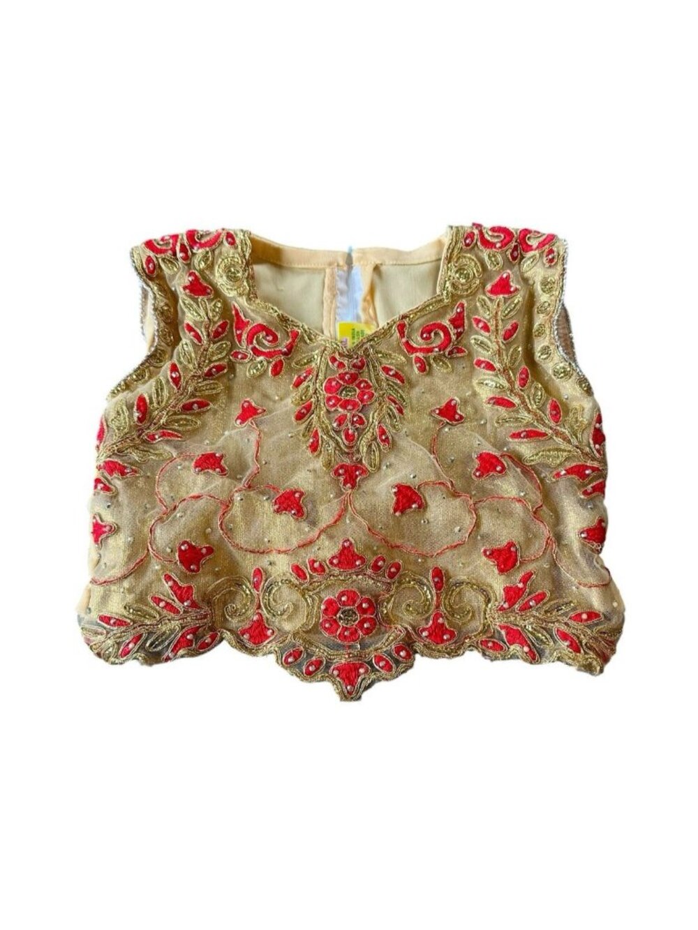 Indian Choli Blouse Gold Pink Beaded Embroidered Festival Top XL Babu